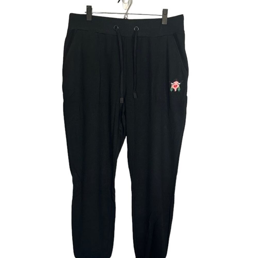 Badgley Mischka Women’s Black French Terry Face Logo Jogger Pants Size XL